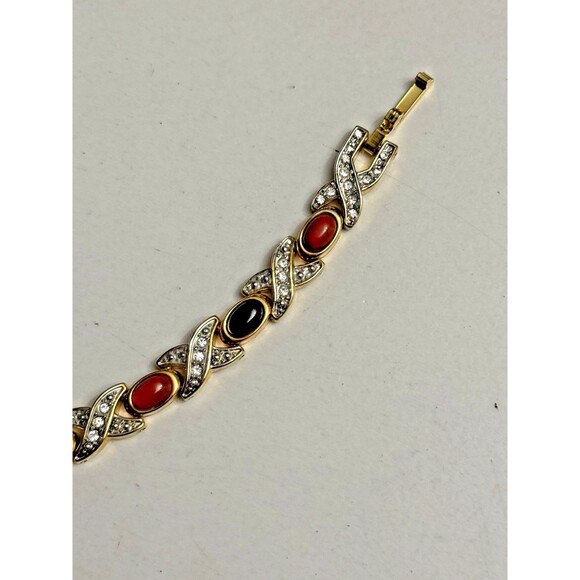 Vintage Goldtone Multi-Stone Link Bracelet – Fold Over Clasp - Picture 7 of 13